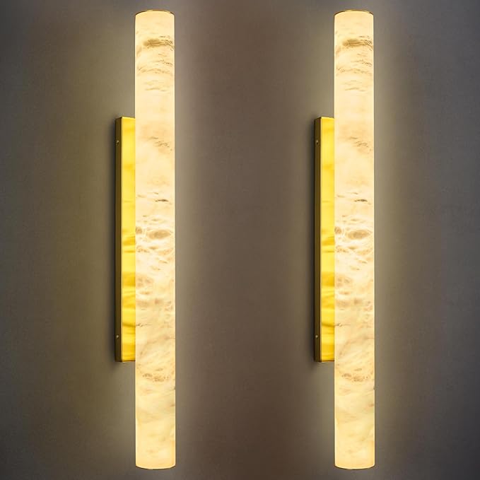 LMQNINE Natural Alabaster Wall Sconces Set of Two Spanish Marble Wall Light by LMQNINE