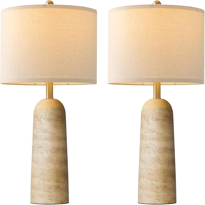 BOBOMOMO 27.25" Modern Table Lamp Set of 2, Warm Beige Resin Lamp - Image 2