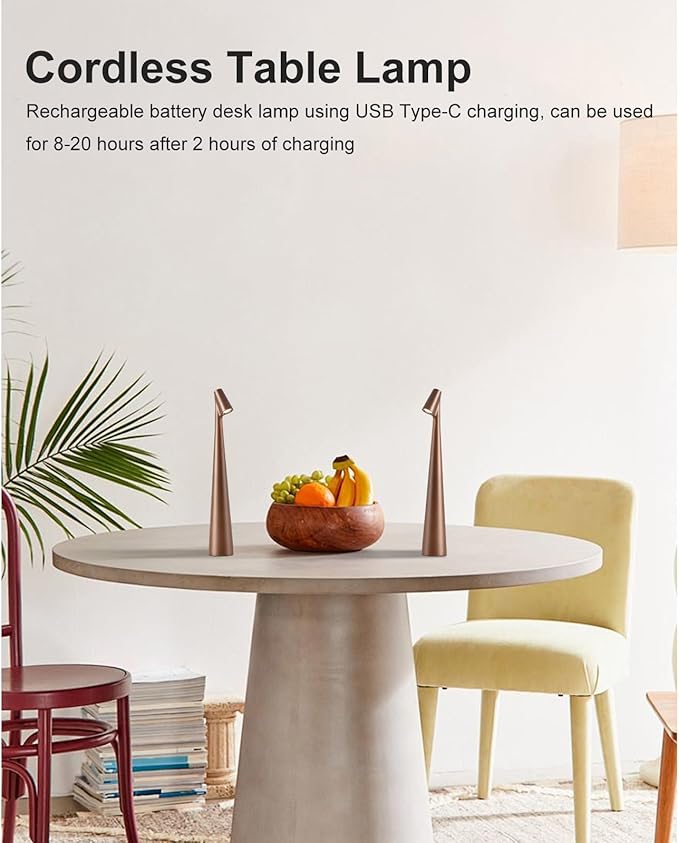 Cordless Small Table Lamps, 3 Levels Brightness Portable Desk Lamp, - Image 2