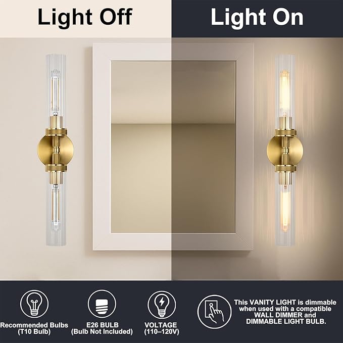 LaLuLa 2-Light Gold Bathroom Vanity Light Fixtures 2-Pack – Hardwired Wall - Image 4