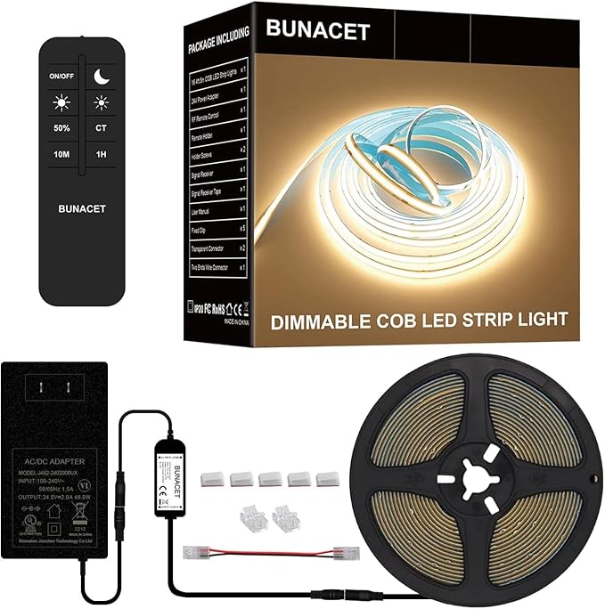 COB LED Strip Lights 2880LEDs, Bright COB LED Lights 20ft LED 3000K Warm White by BUNACET