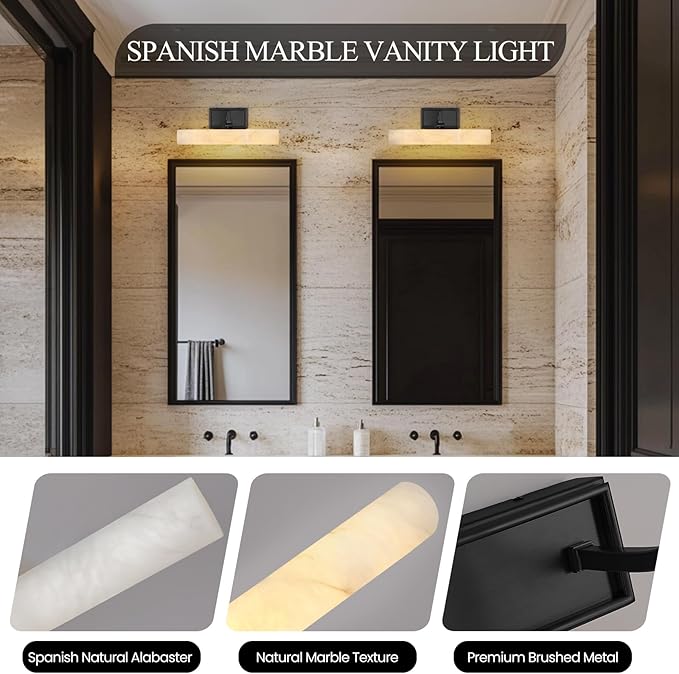 Alabaster Bathroom Vanity Light, 12in Modern Spanish Marble LED Bathroom Light - Image 5