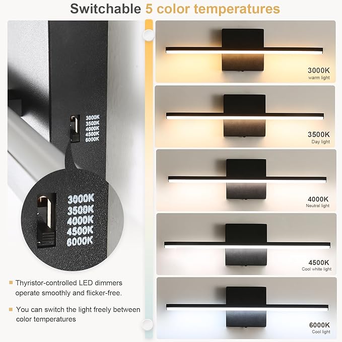 Modern Bathroom Vanity Light 16 Inch, 14W Black Bathroom Light Fixture Over - Image 5