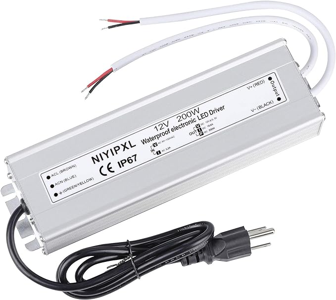 LED Driver 200 Watts Waterproof IP67 Power Supply Transformer Adapter 90V-130V by NIYIPXL