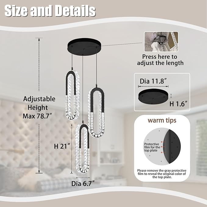 3-Light Pendant Lighting, Dining Room Chandelier Light Fixture Modern Hanging - Image 5
