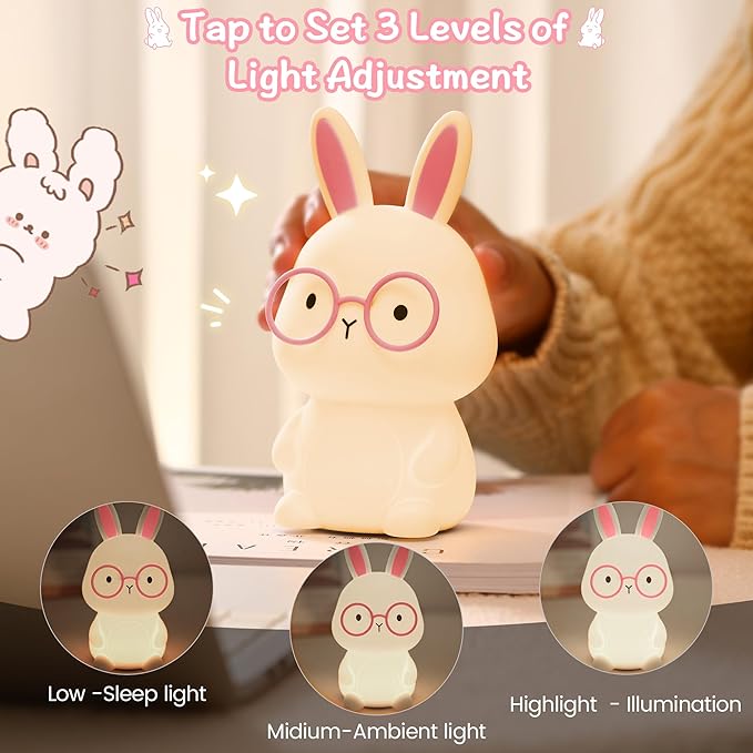 Bunny Night Light, Rabbit Lamp for Kids, Rechargeable LED Nightlight for Easter - Image 3