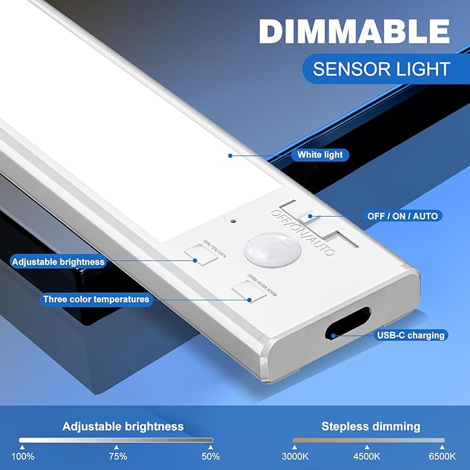 Under Cabinet Lights 2 Pack 8 inch Rechargeable Battery Operated Motion Sensor - Image 3
