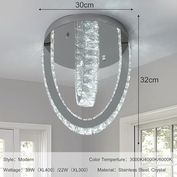 Modern Crystal Ceiling Light Chandelier, Flush Mount Lighting Fixture Pendant - Image 5