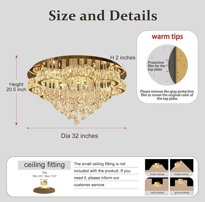 W32in Crystal Ceiling Chandelier Modern Gold Chandeliers Raindrop Crystal - Image 4