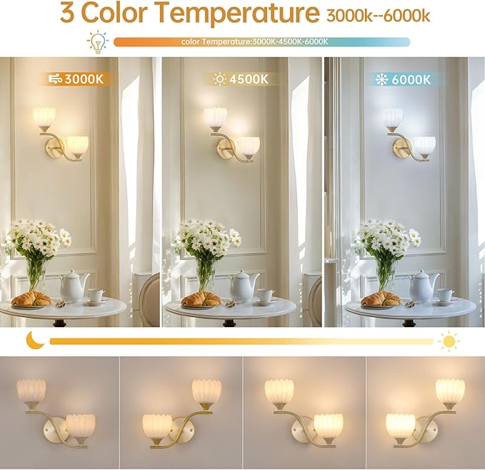 Battery Operated Wall Sconce, 2-Lights Vinatge Brass Wall Lighting - Image 4