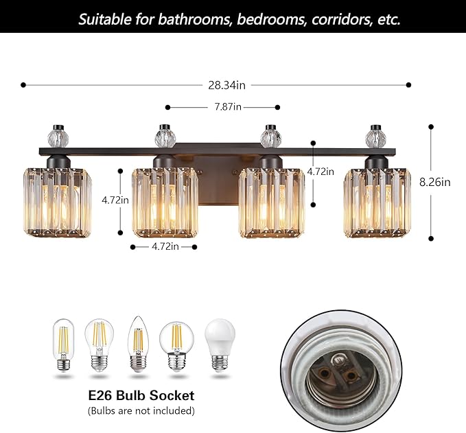 Vanity Lights 4-Light Modern Crystal Vanity Light Sand Black Bathroom Light - Image 5