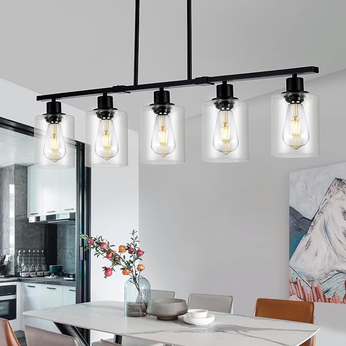 39.4" Kitchen Island Lighting, 5 Lights Clear Glass Pendant Light Fixtue - Image 2