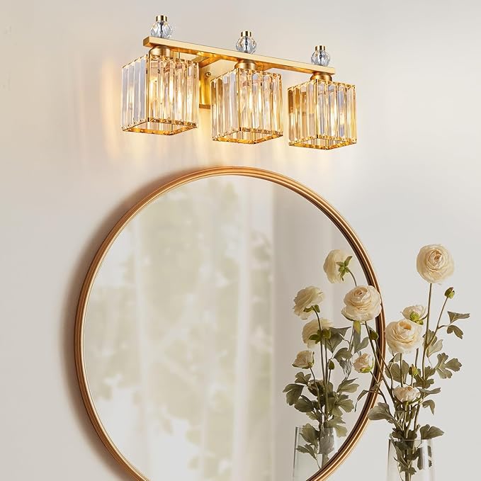Bathroom Vanity Lights 3-Light Modern Crystal Vanity Light Gold Bathroom Light - Image 3