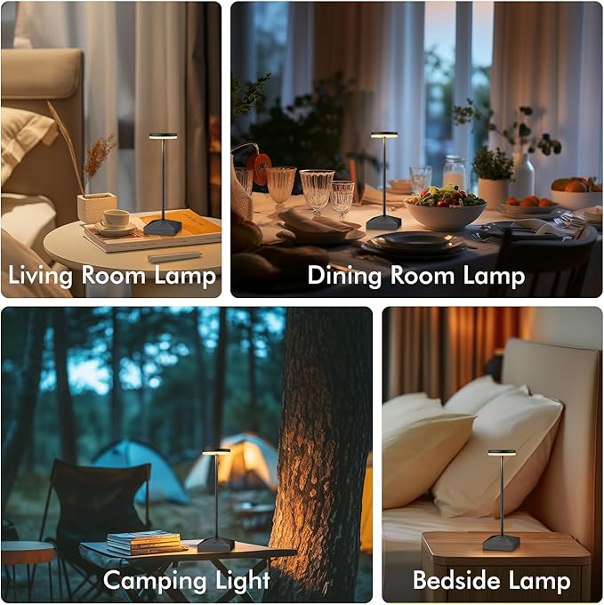 3 Pack 7.67in Black Small Cordless Table Lamps Rechargeable, Battery Operated - Image 2
