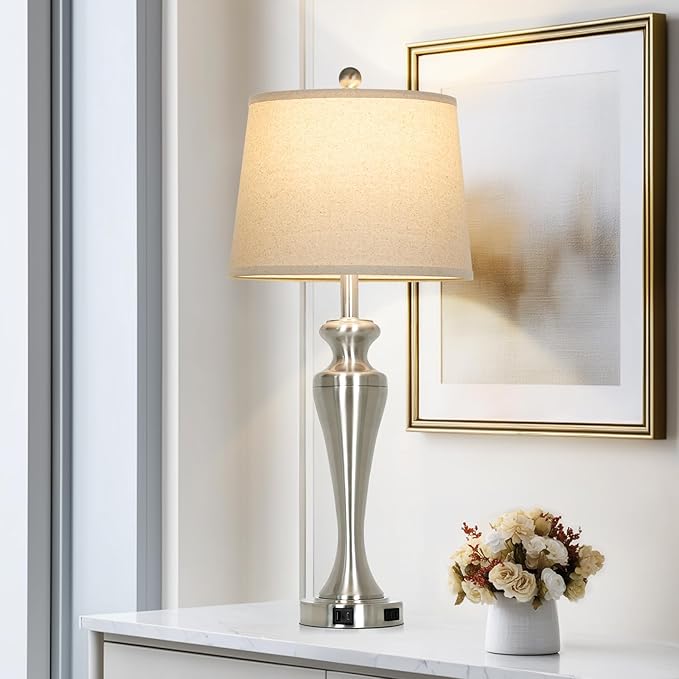 30 Inch Single Silver Table Lamp, 3-Way Dimmable Touch Bedroom Lamp - Image 2