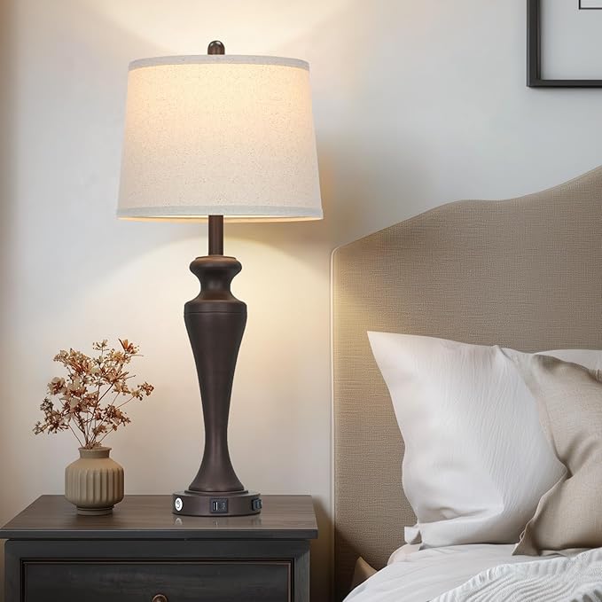 30" Brown Table Lamps Set of 2, 3-Way Touch Control Bedside Lamp - Image 6