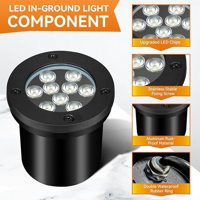 9W LED Low Voltage Landscape Lights, AC/DC 12-24V Outdoor Well Lights IP68 - Image 3