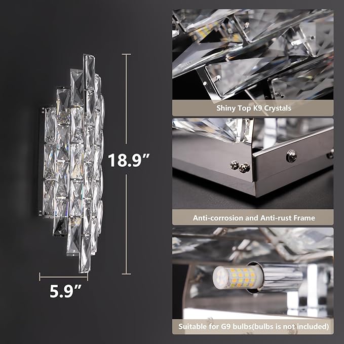 Modern Crystal Chrome Wall Sconces, Wall Light Fixtures, Indoor Wall Lamp - Image 3