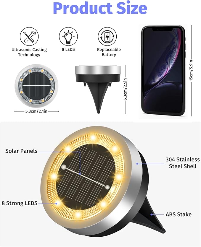 Mini Solar Ground Lights Outdoor 32 Pack Waterproof Upgraded Anti-Rust Solar - Image 5