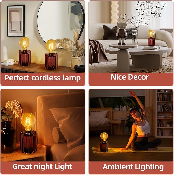 Set of 2 Battery Operated Table Lamp, Battery Powered Cordless Lamp - Image 2