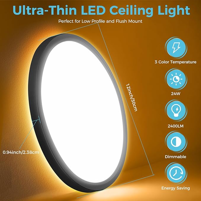 libtit 12 Inch Black LED Ceiling Light - Image 5