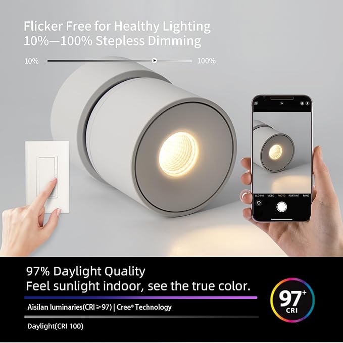 Aisilan 4 Packs LED Dimmable Adjustable Ceiling Spotlight 7W 3000K Aluminum - Image 4