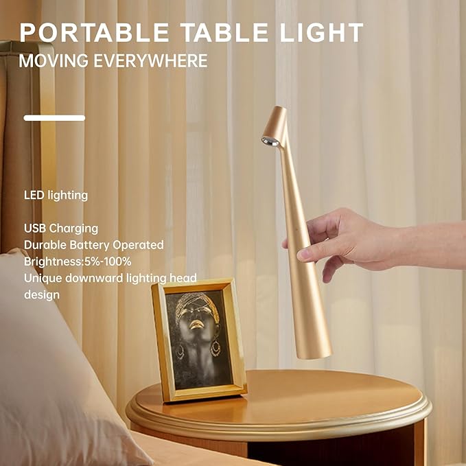 Cordless Small Table Lamps Set of 2, 3 Levels Brightness Portable Desk Lamp - Image 4