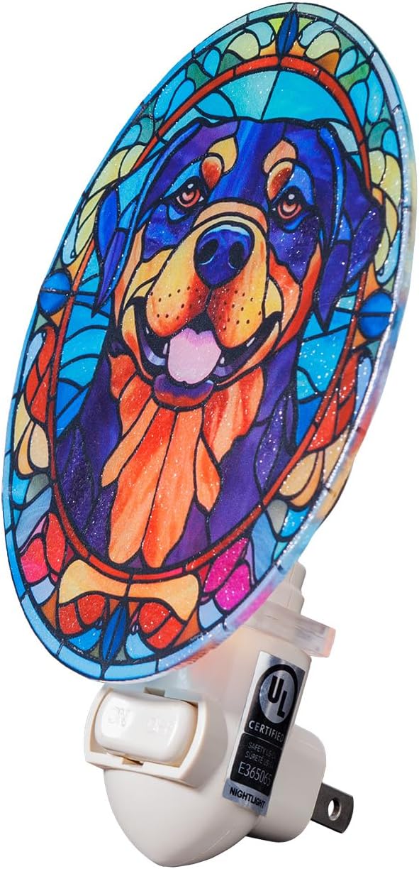 Stained Glass Styled Rottweiler Night Light – Real Glass Plug-in Dog Night Light - Image 5