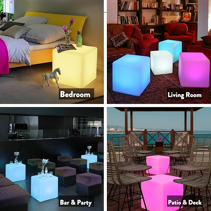 Mr.Go 16-Inch Rechargeable LED Cube Chair Light, 16 RGB Colors Glow Cube Seat - Image 3