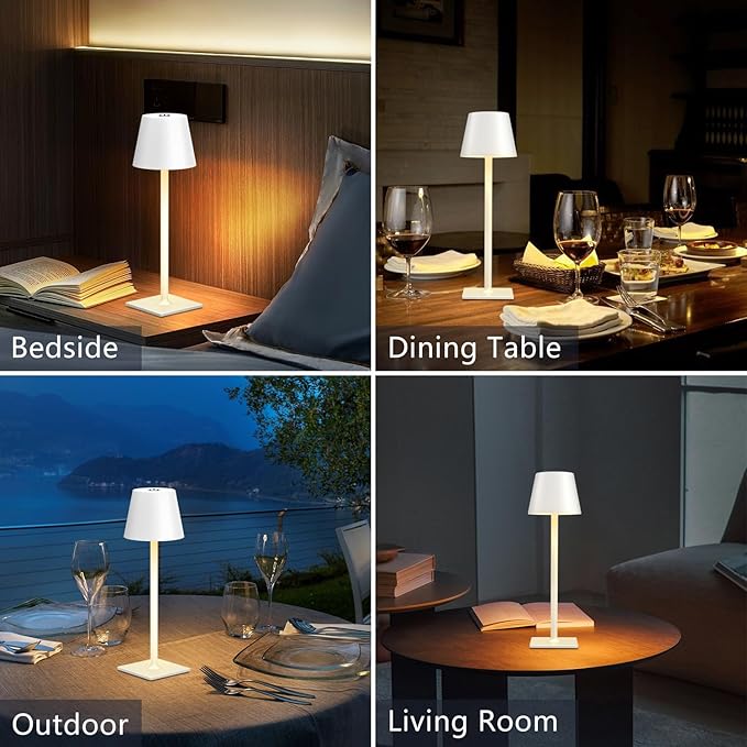 White Cordless Table Lamp Set of 2 - Image 5