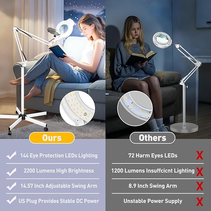 10X Magnifying Glass with Light and Stand, 2200 Lumens Dimmable Magnifying - Image 7