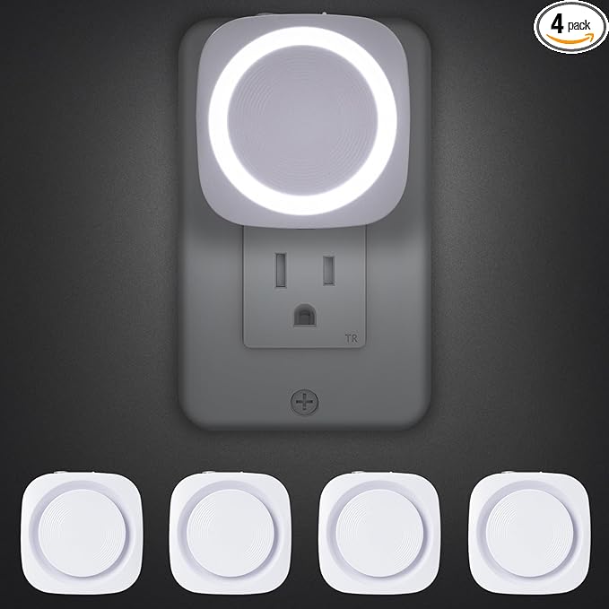 White Night Lights Plug into Wall, 4 Packs Dimmable Night Light by EHENMALOM