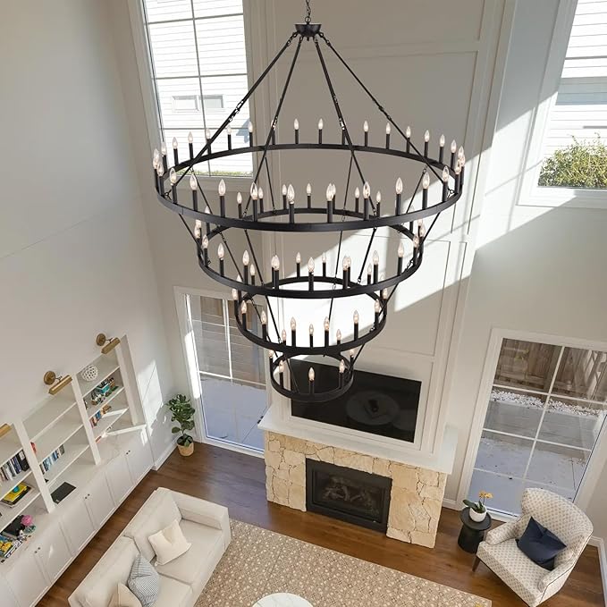 4 Tier 84-Light Black Wagon Wheel Chandelier, Industrial Round Light Fixture - Image 6