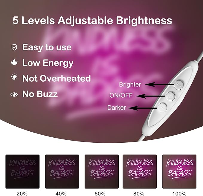 KINDNESS IS BADASS Neon Sign – Pink LED Wall Light, Inspirational Neon Word Sign - Image 7