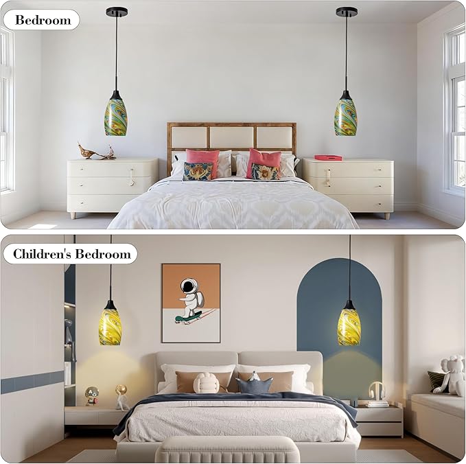 Mini Glass Pendant Light 4.72" Oval Pendant Lights 3-Pack Handblown Colorful - Image 8