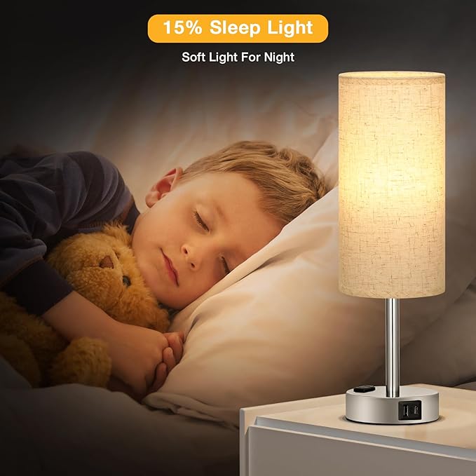 Light Beige Touch Nightstand Lamps Set of 2-3 Way Dimmable Bedside Table Lamps - Image 6