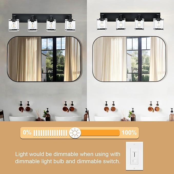 4-Light Bathroom Vanity Light Fixture, Modern Black Wall Lighting Over Mirror - Image 4