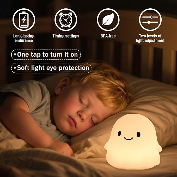 Halloween Ghost Night Light, 50-Hour Battery & Pat Control, Cute Squishy Lamp - Image 6