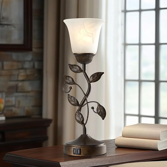 RORIANO Set of 2 Touch Farmhouse Bedroom Table Lamps, Nightstand Vintage Flower - Image 5