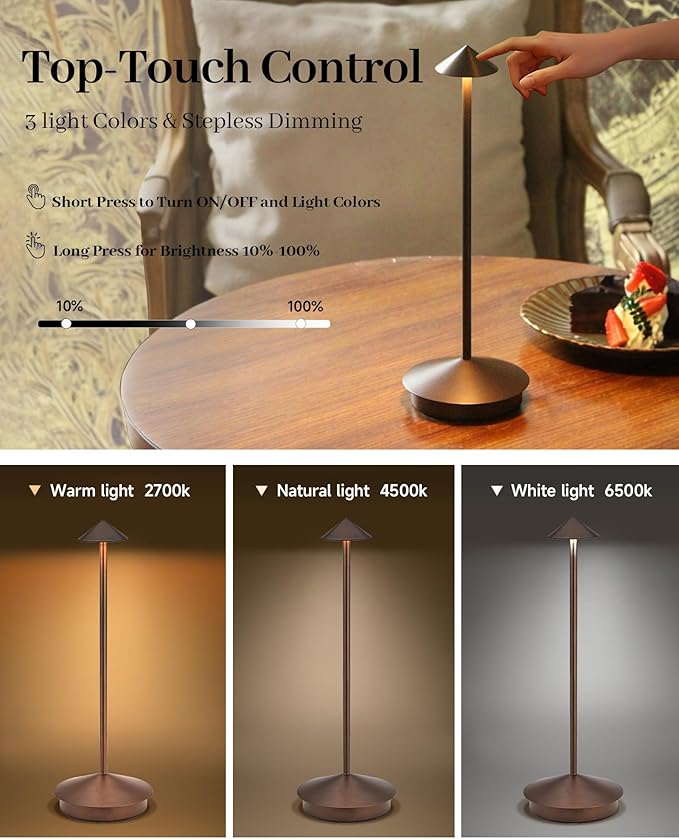 Portable Led Cordless Lamp Table Light 2 Pack, Rechargeable 6000mAh Battery - Image 4