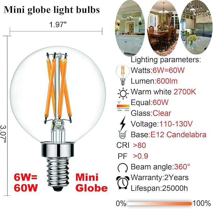 LiteHistory Dimmable G16.5 LED Light Bulb 6W Equal 60W 600lm AC120V Candelabra - Image 5