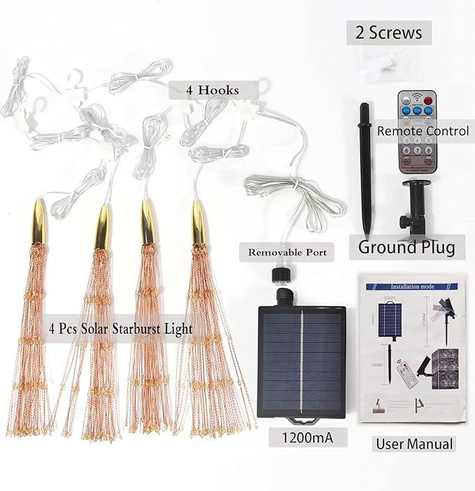 4 Pcs 800LED Solar Starburst Sphere Lights, Firework Light Remote Control Timer - Image 7