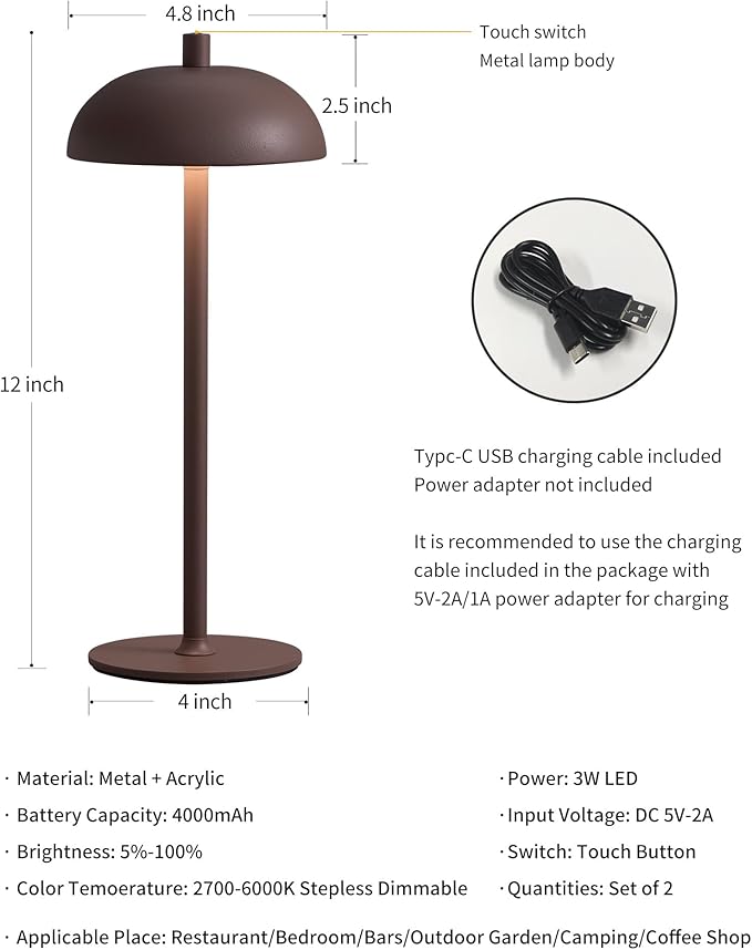 Cordless LED 12" Small Table Lamps Set of 2, Modern Portable Desk Lamp - Image 5
