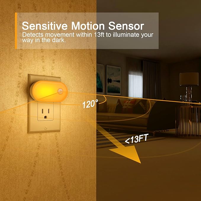 Lyridz Amber Night Light with Motion Sensor, Plug in LED Nightlights, 120LM - Image 3