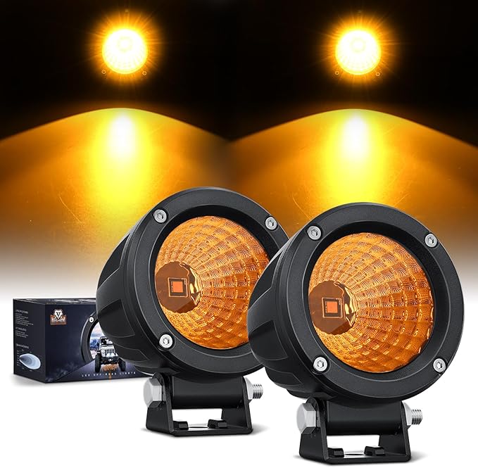 Nilight Amber LED Light Pods 2 PCS 3 Inch Flood Round Offroad Driving Auxiliary by Nilight