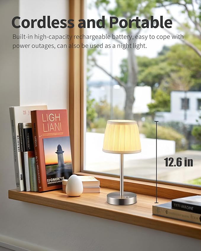 PUSU 2 Pack Cordless LED Nickel Table Lamps, Rechargeable 4000mAh 3 Way - Image 2