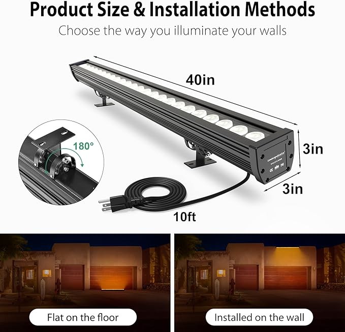 Smart LED Wall Washer Light, 168W RGB+CW Color Changing Linear Light Bar - Image 2