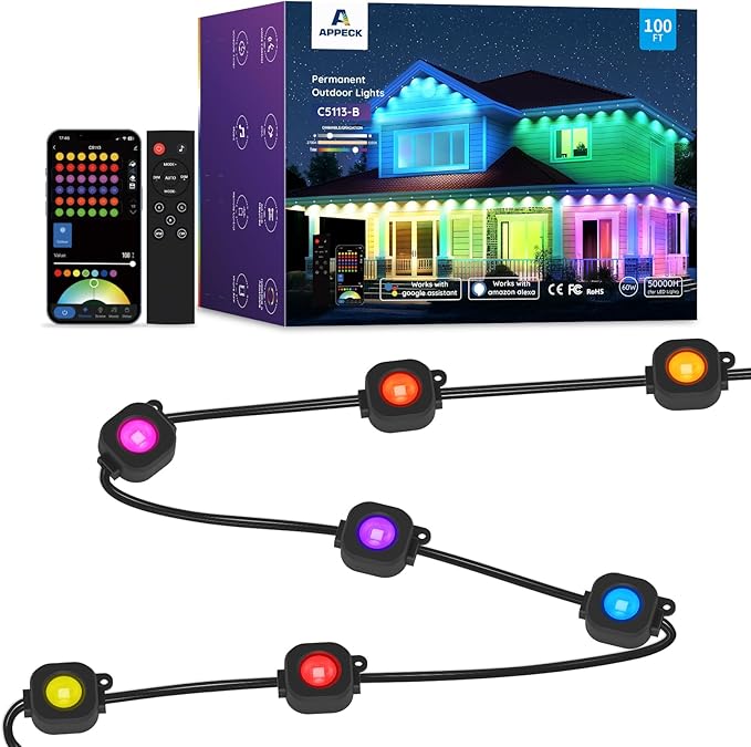 Permanent Outdoor Lights 100ft, RGBW Eaves Light by APPECK