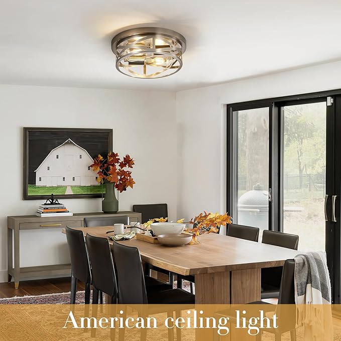 Close to Ceiling Light Fixtures, 2-Light Brushed Nickle Flush Mount Ceiling - Image 5