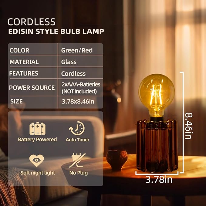 Set of 2 Battery Operated Table Lamp, Battery Powered Cordless Lamp - Image 6